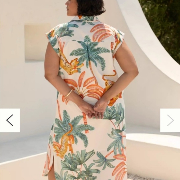 Anthropologie Maeve The Lillian Button-Front Dress L Jungle Tropical Vacation - Picture 16 of 16